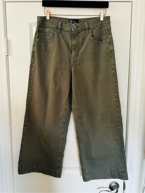 GAP Olive Green Wide Leg Jeans High Rise Relaxed Denim Size 12/31
